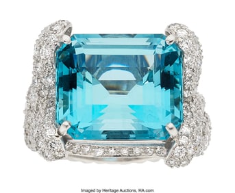 55209: Aquamarine, Diamond, Platinum Ring Stones: Rect