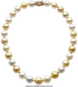 55213: South Sea Cultured Pearl, Diamond, Gold Necklace