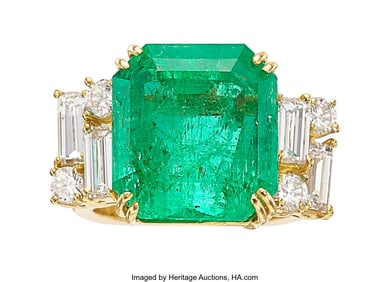 55214: Colombian Emerald, Diamond, Gold Ring Stones: O