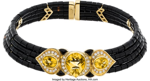 55216: Firenze Citrine, Diamond, Black Onyx, Gold Neck