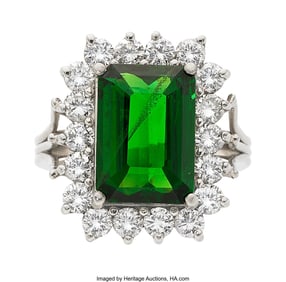 55225: Tsavorite Garnet, Diamond, Platinum Ring Stones