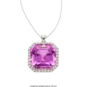 55227: Kunzite, Diamond, White Gold Pendant-Necklace S