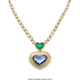 55230: Unoaerre Ceylon Sapphire, Emerald, Diamond, Gold