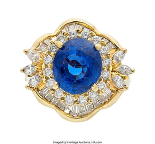 55231: Ceylon Sapphire, Diamond, Gold Ring Stones: Ova
