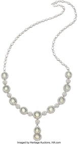 55235: Jadeite Jade, Diamond, White Gold Necklace Ston