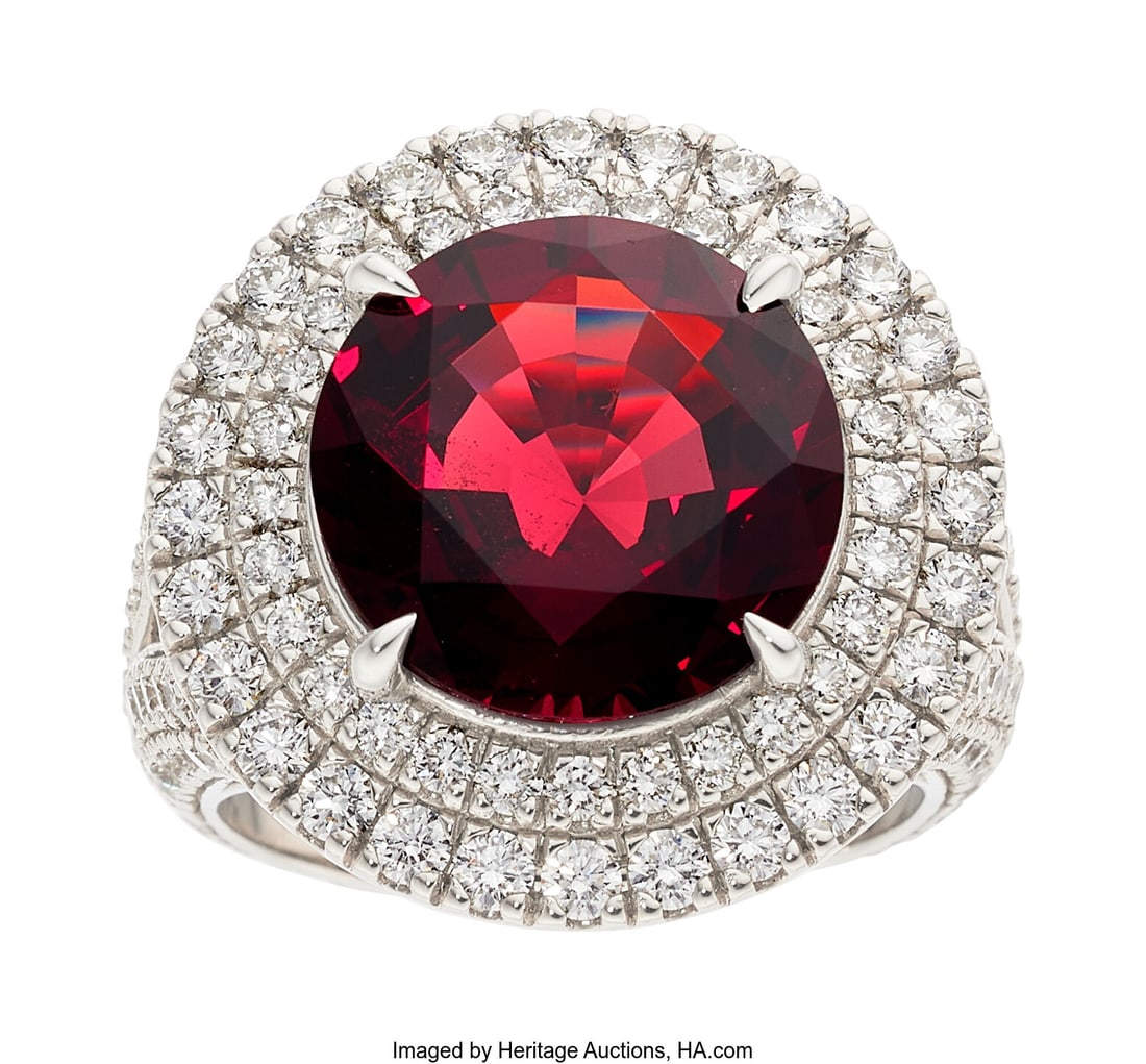Burma Spinel, Diamond, Platinum Ring Stones: Ro: Burma Spinel, Diamond, Platinum Ring Stones: Round-shaped spinel weighing approximately 7.84 carats; full-cut diamonds weighing a total of approximately 2.00 carat