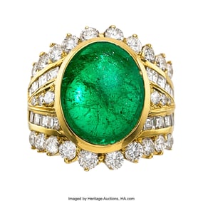 55244: Colombian Emerald, Diamond, Gold Ring Stones: E