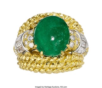 55249: David Webb Emerald, Diamond, Platinum, Gold Rin