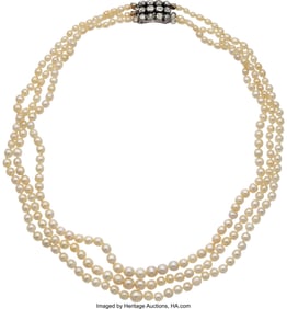 55252: Antique Natural Pearl, Diamond, Platinum, Silve