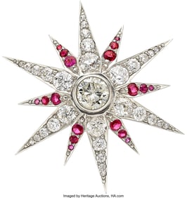 55253: Diamond, Ruby, Silver-Topped Gold Pendant-Brooch