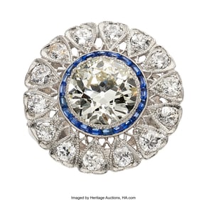 55254: Art Deco Diamond, Synthetic Sapphire, Platinum