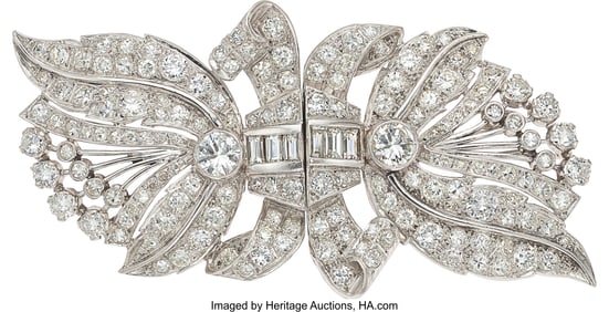 55261: Diamond, Platinum Clip-Brooch Stones: Baguette,