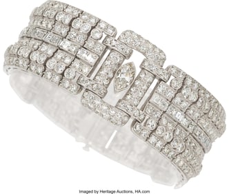 55264: Art Deco Diamond, Platinum Bracelet Stones: Mar