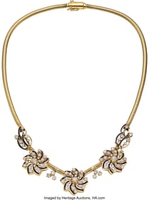 55265: Retro Diamond, Enamel, Gold Convertible Necklace