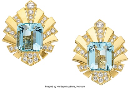 55266: Van Cleef & Arpels Aquamarine, Diamond, Gold Ea