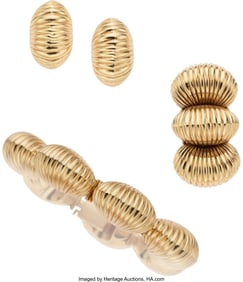 55267: Gold Jewelry Suite, circa 1945 Metal: 14k gold
