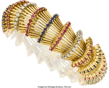 55269: Ruby, Sapphire, Diamond, Gold Bracelet, circa 19