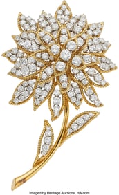 55270: Diamond, Gold Brooch Stones: Full-cut diamonds