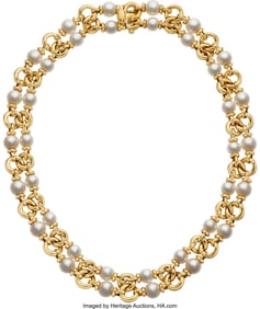 55275: Bvlgari Cultured Pearl, Gold Necklace Pearls: C