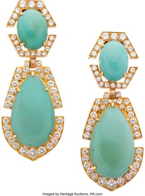 55276: David Webb Turquoise, Diamond, Gold Earrings St