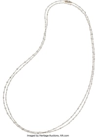 55277: Natural Pearl, Diamond, Platinum, Gold Necklace