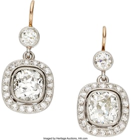 55280: Diamond, Platinum, Gold Earrings Stones: Mine-c