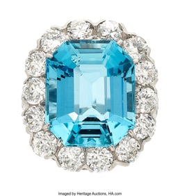 55283: Aquamarine, Diamond, Platinum Ring Stones: Emer