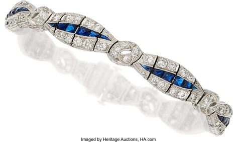 55284: Art Deco Sapphire, Diamond, Platinum Bracelet S