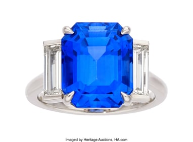 55286: Ceylon Sapphire, Diamond, Platinum Ring Stones: