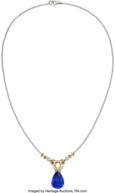 55295: Tanzanite, Diamond, Platinum, Gold Necklace Sto