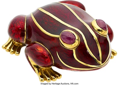 55298: David Webb Ruby, Enamel, Gold Brooch Stones: R
