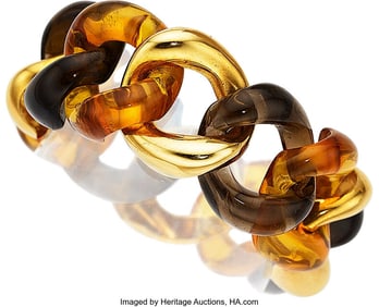 55300: Seaman Schepps Amber, Smoky Quartz, Gold Bracel