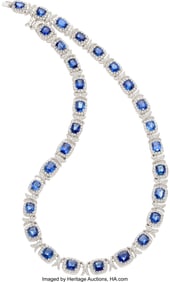 55301: Sapphire, Diamond, White Gold Necklace Stones: