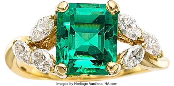 55307: Colombian Emerald, Diamond, Gold Ring Stones: E