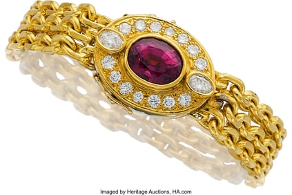 55312: Kubes Color-Shift Garnet, Diamond, Gold Bracelet