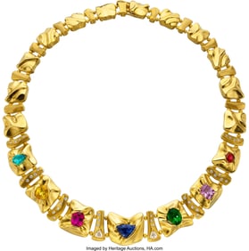 55316: Kubes Multi-Stone, Diamond, Gold Necklace, circa
