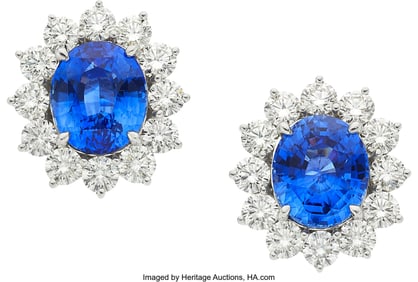 55319: Sapphire, Diamond, Platinum, White Gold Earring