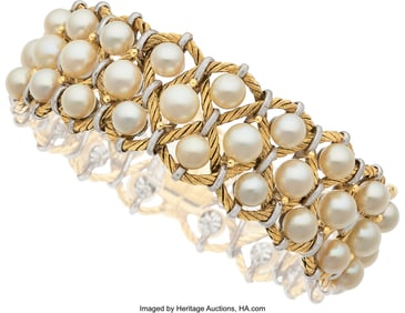 55324: Gianmaria Buccellati Cultured Pearl, Gold Bracel