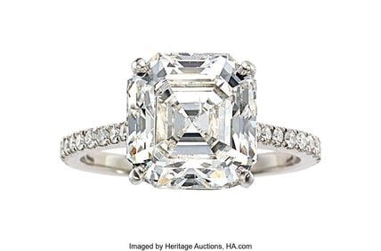 55327: Diamond, Platinum Ring Stones: Square emerald-c