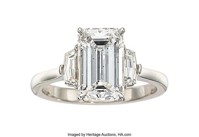 55328: Diamond, Platinum Ring Stones: Emerald-cut diam