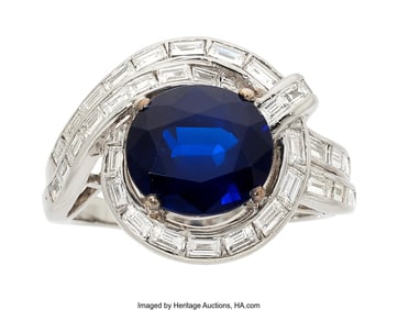 55330: Sapphire, Diamond, Platinum Ring, Circa 1950 St