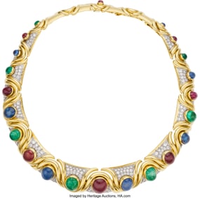 55340: David Webb Multi-Stone, Diamond, Gold Necklace