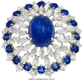 55346: Sapphire, Diamond, Platinum Pendant-Brooch Sto