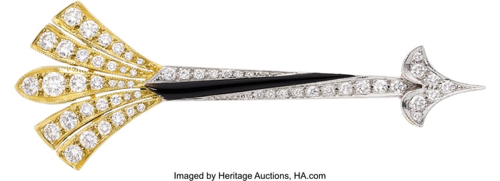 55349: Diamond, Black Onyx, Platinum, Gold Brooch Ston