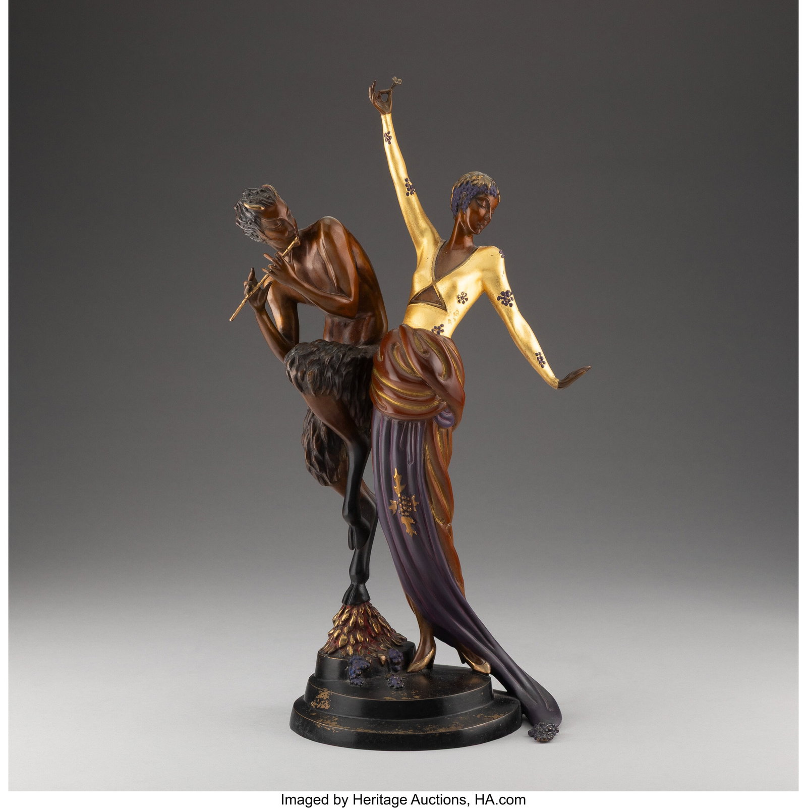 Erté (Romain de Tirtoff) Woman and Satyr, 1985: Erté (Romain de Tirtoff) Woman and Satyr, 1985 Cold painted and partial gilt bronze 18 x 8 x 5 inches (45.7 x 20.3 x 12.7 cm) Ed. 234/3