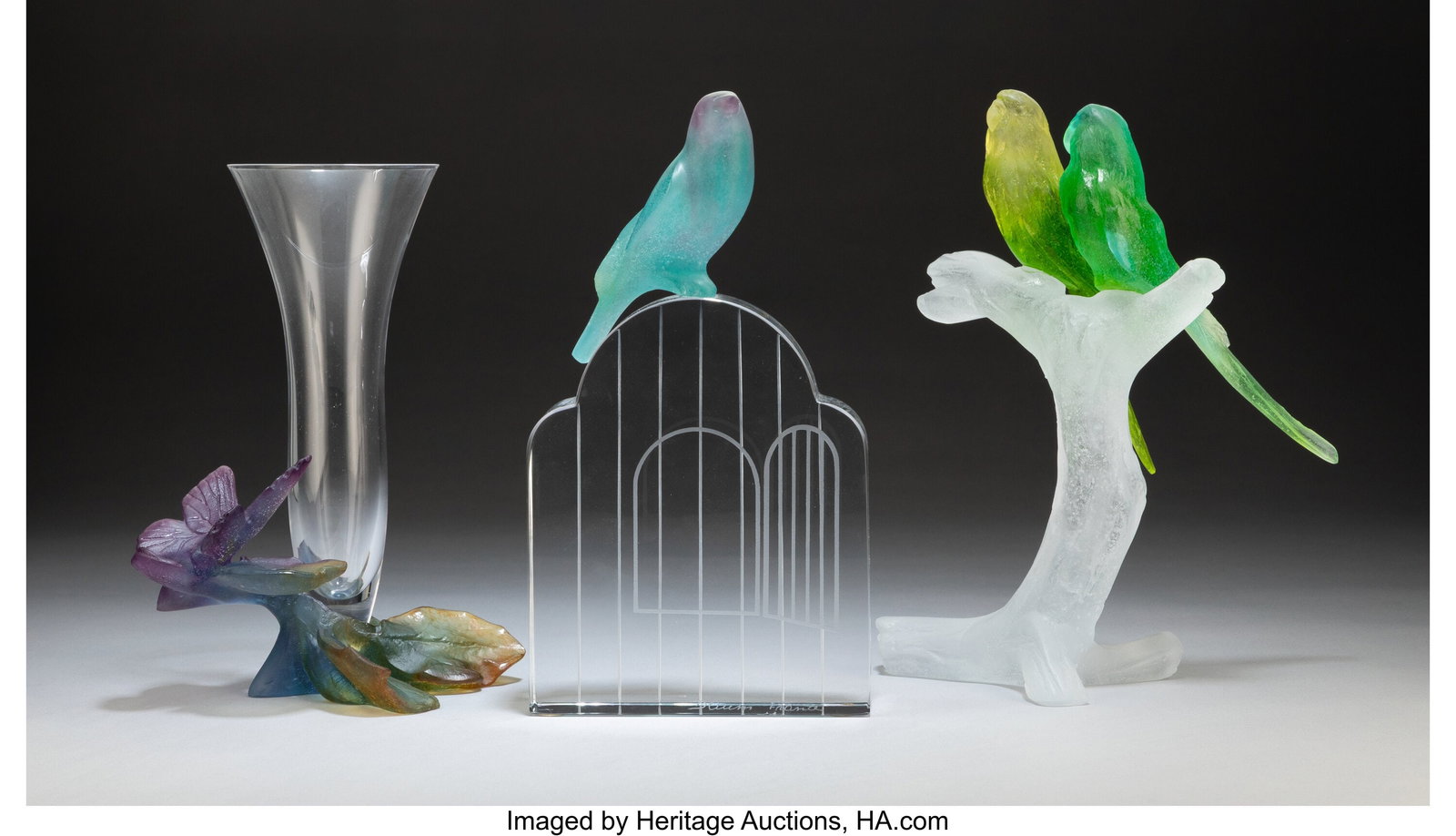 Daum Vase and Two Table Articles, late 20th cent: Daum Vase and Two Table Articles, late 20th century Pâte de verre, clear glass 9-1/2 inches (24.1 cm) (each, approximately) Marks: Daum Fra
