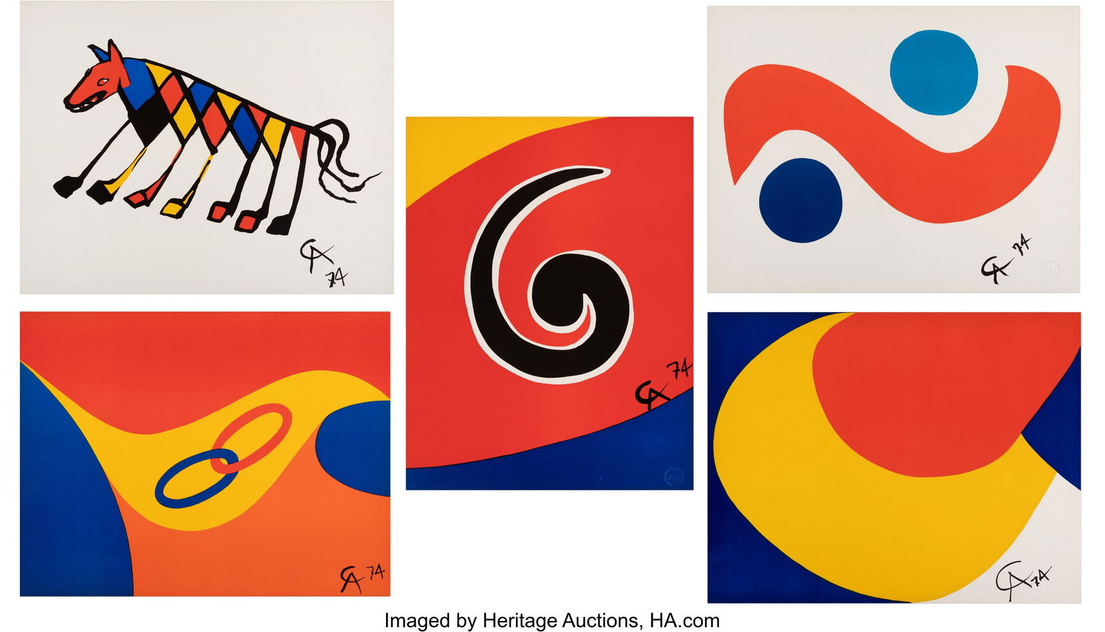 Alexander Calder (1898-1976) Flying Colors (five: Alexander Calder (1898-1976) Flying Colors (five works), 1974 Lithographs in colors on wove paper 19-7/8 x 25-7/8 inches (50.5 x 65.7 cm) &lpa