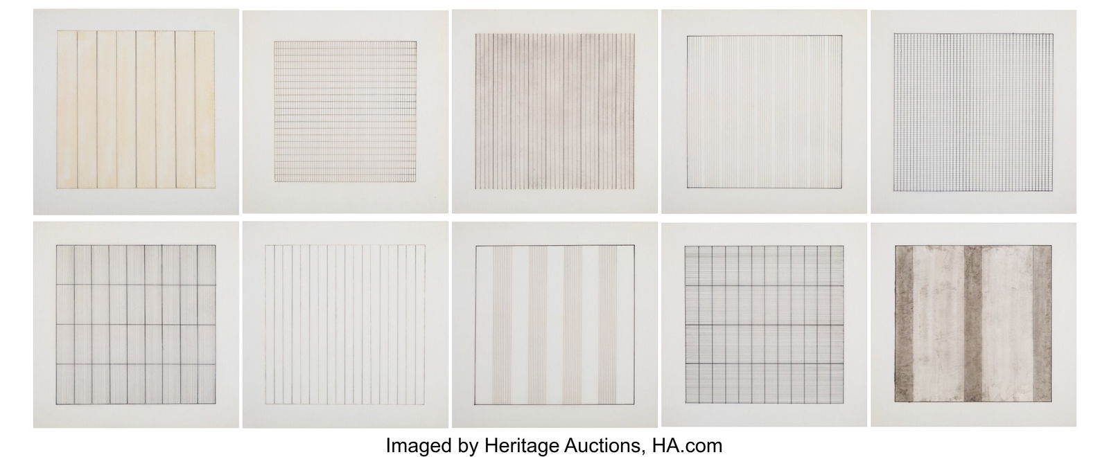 Agnes Martin (1912-2004) Paintings and Drawings: Agnes Martin (1912-2004) Paintings and Drawings 1974-1990 (10 works, complete portfolio), 1991 Lithographs in colors on vellum 11-3/4 x 11-3/4 inches (29&p