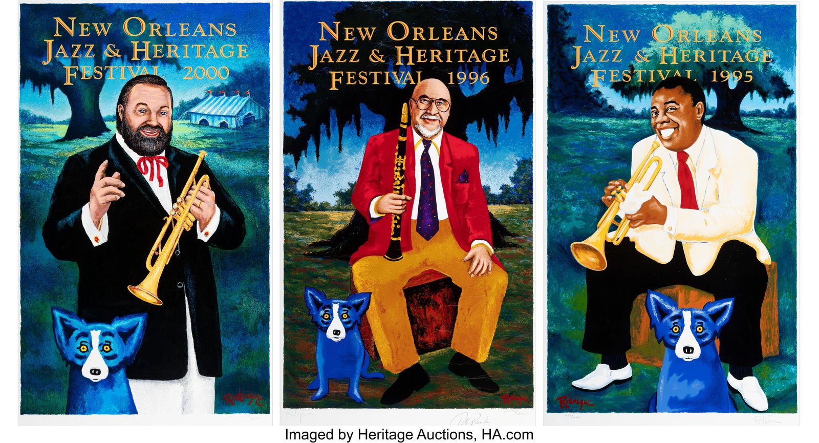 George Rodrigue (1944-2013) New Orleans Jazz & H: George Rodrigue (1944-2013) New Orleans Jazz & Heritage Fesitval Posters (three works), 1995-2000 Screenprints in colors on wove paper 35 x 20 inches (88.9 x