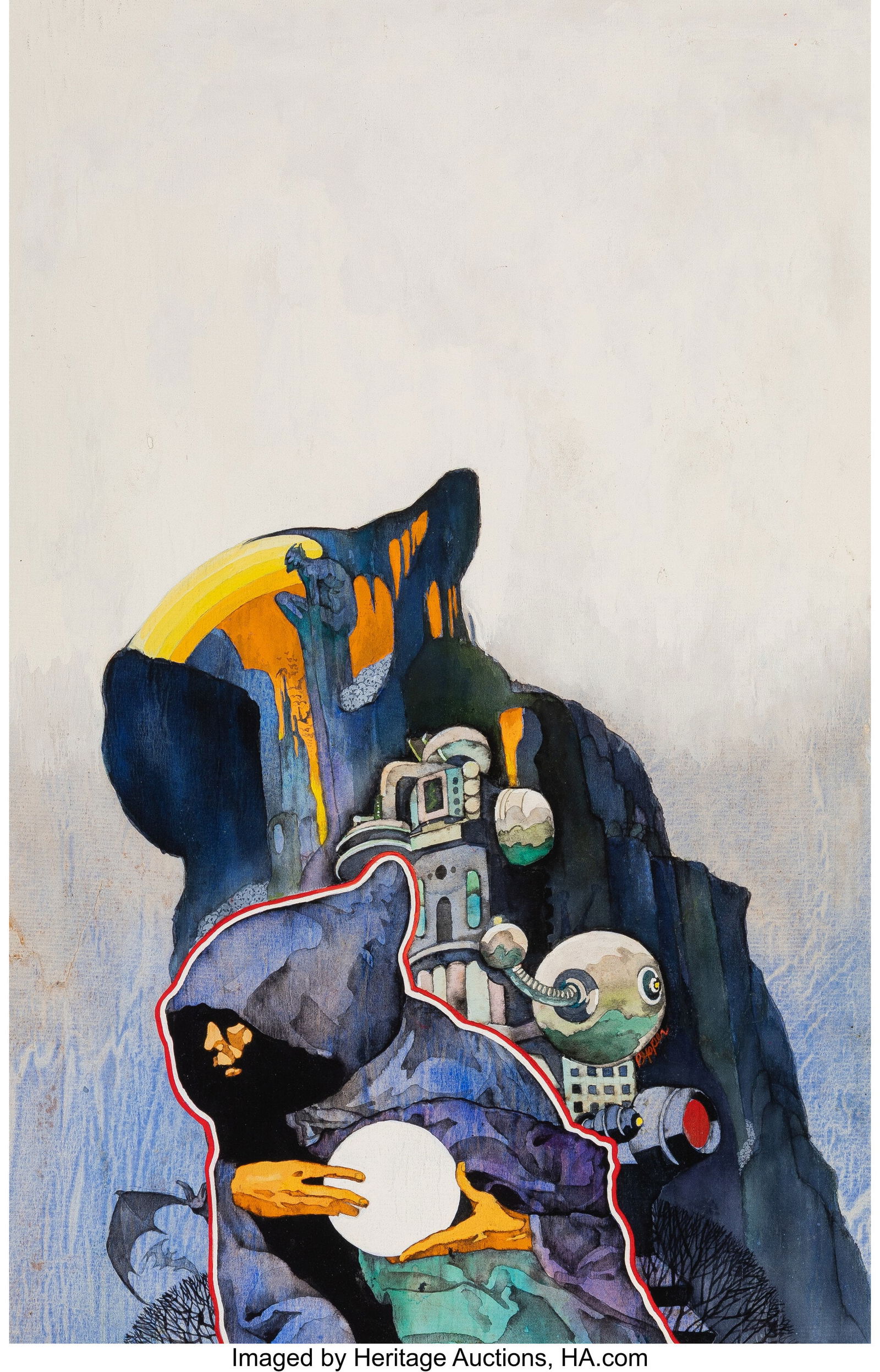 Robert Ronald Pepper (American, 1938-2019) Jack: Robert Ronald Pepper (American, 1938-2019) Jack of Shadows paperback cover, 1972 Gouache with element of collage on paper laid on board 16-5/8 x 10-1/2 inches (42&pe